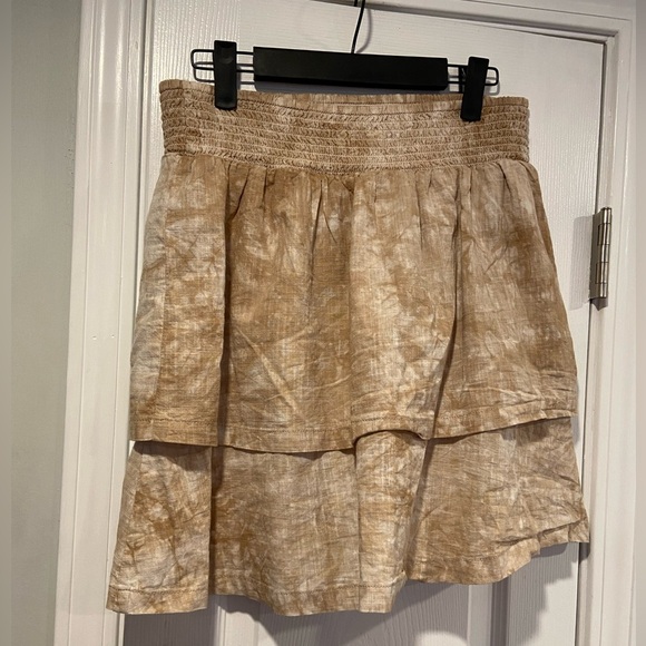 April Kiss Size L Smocked Waist Tiered Ruffle Tan Cream Tie Dye Mini Skirt - Picture 6 of 10